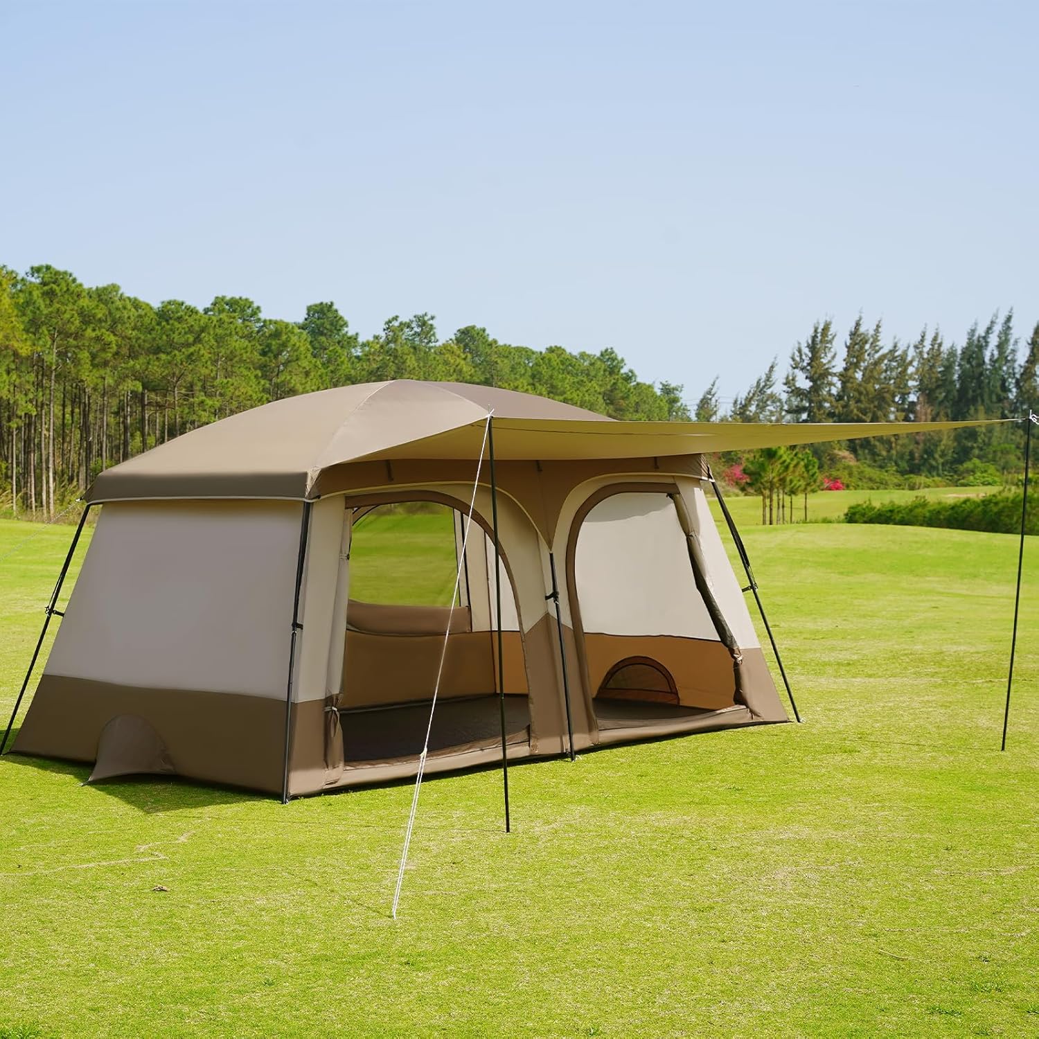 81878bPs1bL._AC_SL1500_.jpg Tents,6-8 Person Camping Tent with Extended Vestibule,2 Room Weather Resistant Family Tents,Easy Install Waterproof Outdoor Tent for Backpacking and Camping Hiking - Image 1