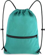Drawstring Backpack Sports Gym Bag for Women Men Large Size With Two Zipper Pockets and Water Bottle Mesh Pockets - Image 2